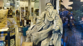 Interesting wood carving in store window