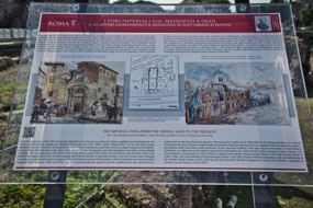 explanation placards along ruins walkway
