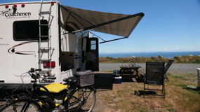 Weirs Beach RV  - time for coffee in the sun