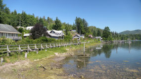 Winter harbour - boardwalk and view of the town