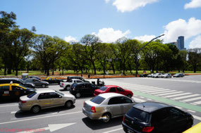 Wide roads were crowded