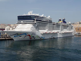 Several cruise ships are docked at Naples