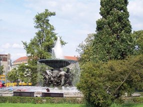 65% of Dresden is green space;Albertplatz fountain