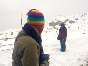 In the snow at the second cable car station. 