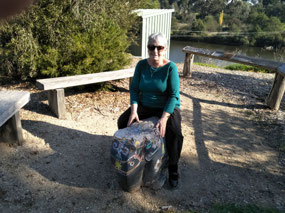 Linda riding an elephant