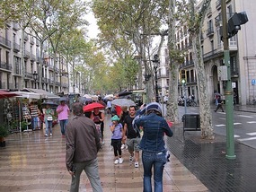 La Rambla in the rain