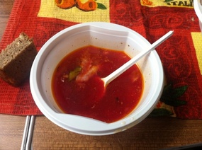 Our soup on the train ... Or borsch soup!!
