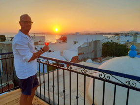 Sunset over Hammamet from the dar's rooftop