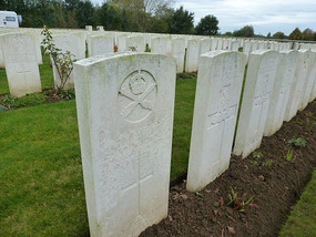 Freshly weeded row of headstones
