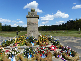 Jewish memorial with Liberation flowers