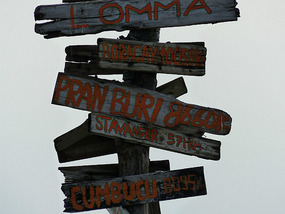 Signpost on beach