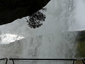 View from behind waterfall