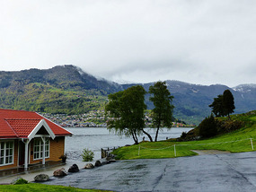 Toilet block on left