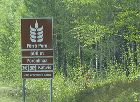 Selling reindeer meat- note Russian sign