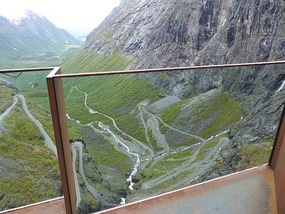 Looking down through glass wall