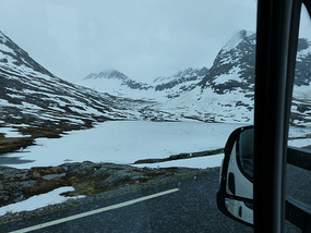 Road over top-frozen lake