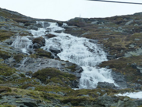 Looking up at waterfall on way