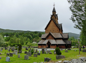 Heddal Stavkirke showing graveyard