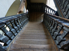 Stairs down from top level