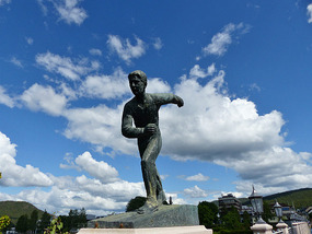 Statue on bridge