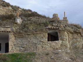 Outside cave house - with chimnies