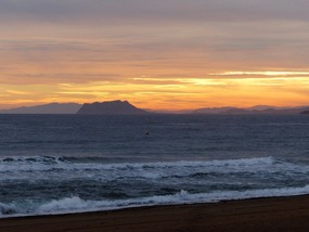 Sunset from beach by campsite, Bolnuevo