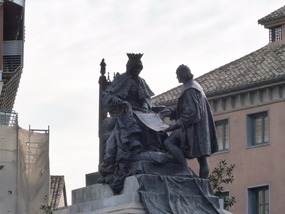 Columbus showing Isabella map of America