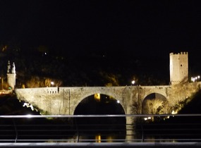 Floodlit bridge and walls-Toledo