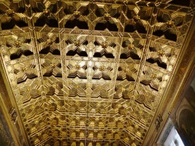 carved wood ceiling painted gold-500 yrs old