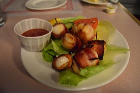 Scallops wrapped in bacon, Lunenburg