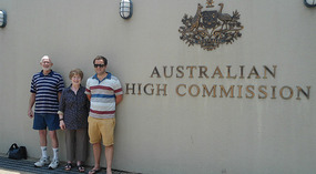 Trev, Sue & Aaron outside High Commission