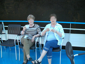 Sue & Sal enjoy tea on deck