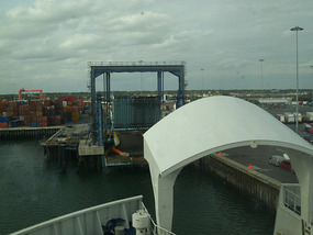 The ferry arriving at the terminal
