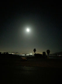 Full moon over Lake Elsinore from camper