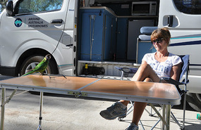 DH's New BFF In Campervan Office