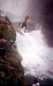 Our guide Raphael bailing off the waterfall