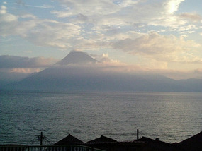 Sunset over Panajachel and the lake