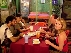 Enjoying bunny tacos at the market