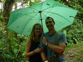 Aaron and I staying dry at the coffee farm
