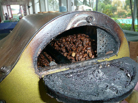Coffee in the process of roasting