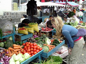 Searching for fresh food in Otavalo