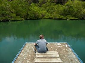 Looking over a beautiful blue lagoon