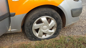 Blown tire on the taxi