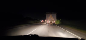 Long line of lorries on the way home
