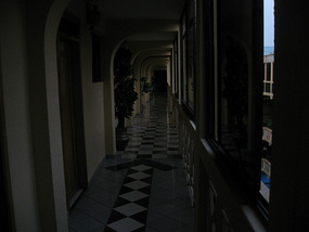 The hallway leading down to my room