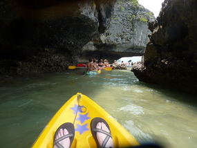 kayak between rocks