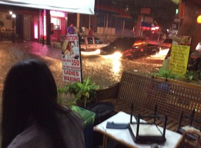 Cars trying to get to higher ground