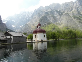 Church with background mountains 