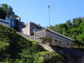 The boat lift coming down to pick us up