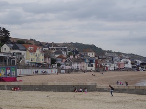 Lyme Regis beach, sand one side pebble the other